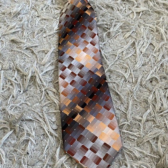 VAN HEUSEN Mens 100% Silk Grey Black Orange Tie - Picture 2 of 8